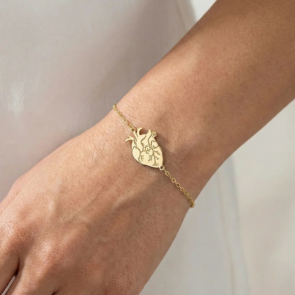 Bracciale Cuore Anatomico Personalizzabile Acciaio Argento/Dorato