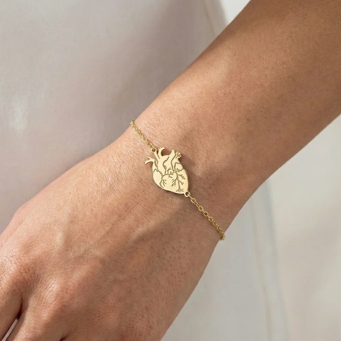 Bracciale Cuore Anatomico Personalizzabile Acciaio Argento/Dorato