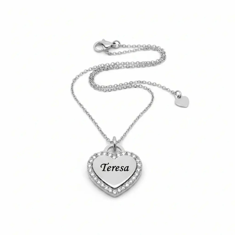Collana personalizzabile cuore pavé bicolore in acciaio