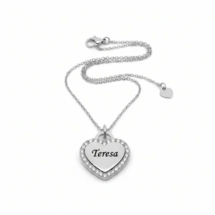 Collana personalizzabile cuore pavé bicolore in acciaio
