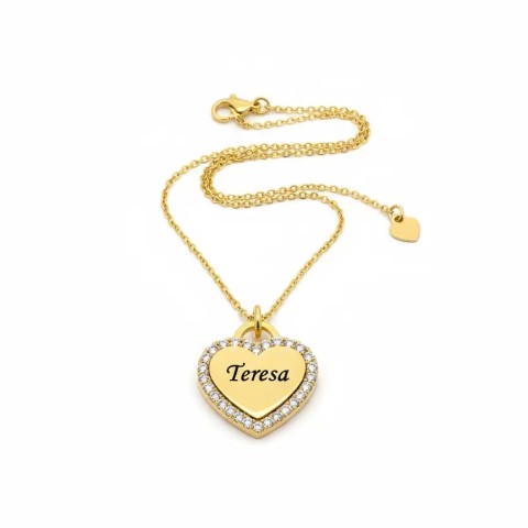 Collana personalizzabile cuore pavé bicolore in acciaio