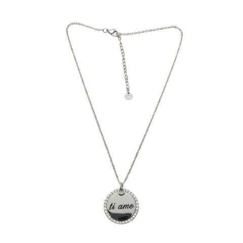 Collana personalizzabile medaglia tonda pavé bicolore