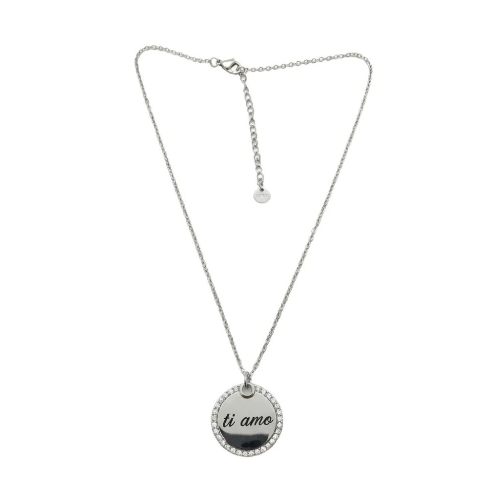 Collana personalizzabile medaglia tonda pavé bicolore