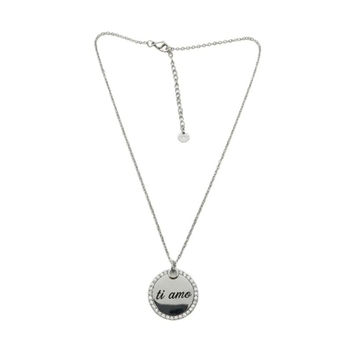 Collana personalizzabile medaglia tonda pavé bicolore