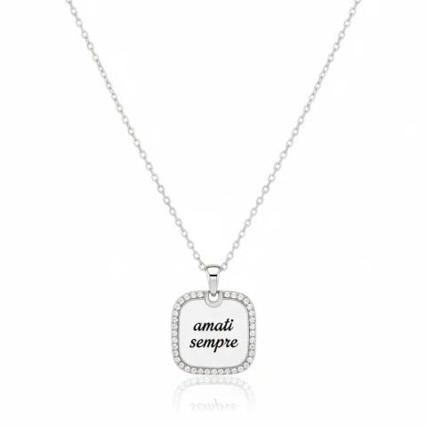 Collana personalizzabile quadrata pavé bicolore in acciaio