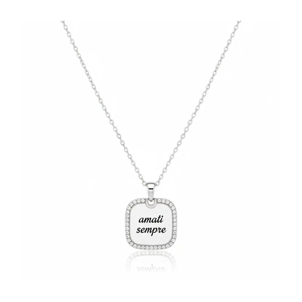 Collana personalizzabile quadrata pavé bicolore in acciaio