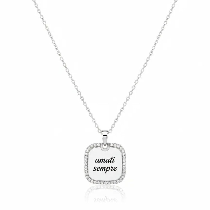 Collana personalizzabile quadrata pavé bicolore in acciaio