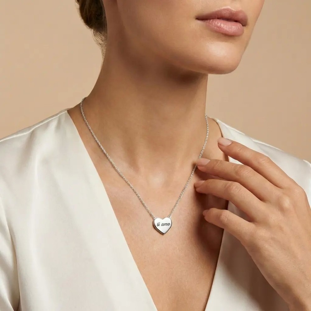 Collana personalizzabile cuore lucido bicolore in acciaio