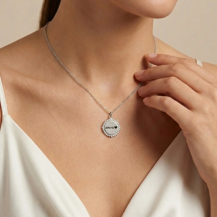 Collana personalizzabile Medaglia ovale pavé bicolore