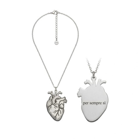 Collana cuore anatomico Per sempre sì in acciaio Argento/Oro