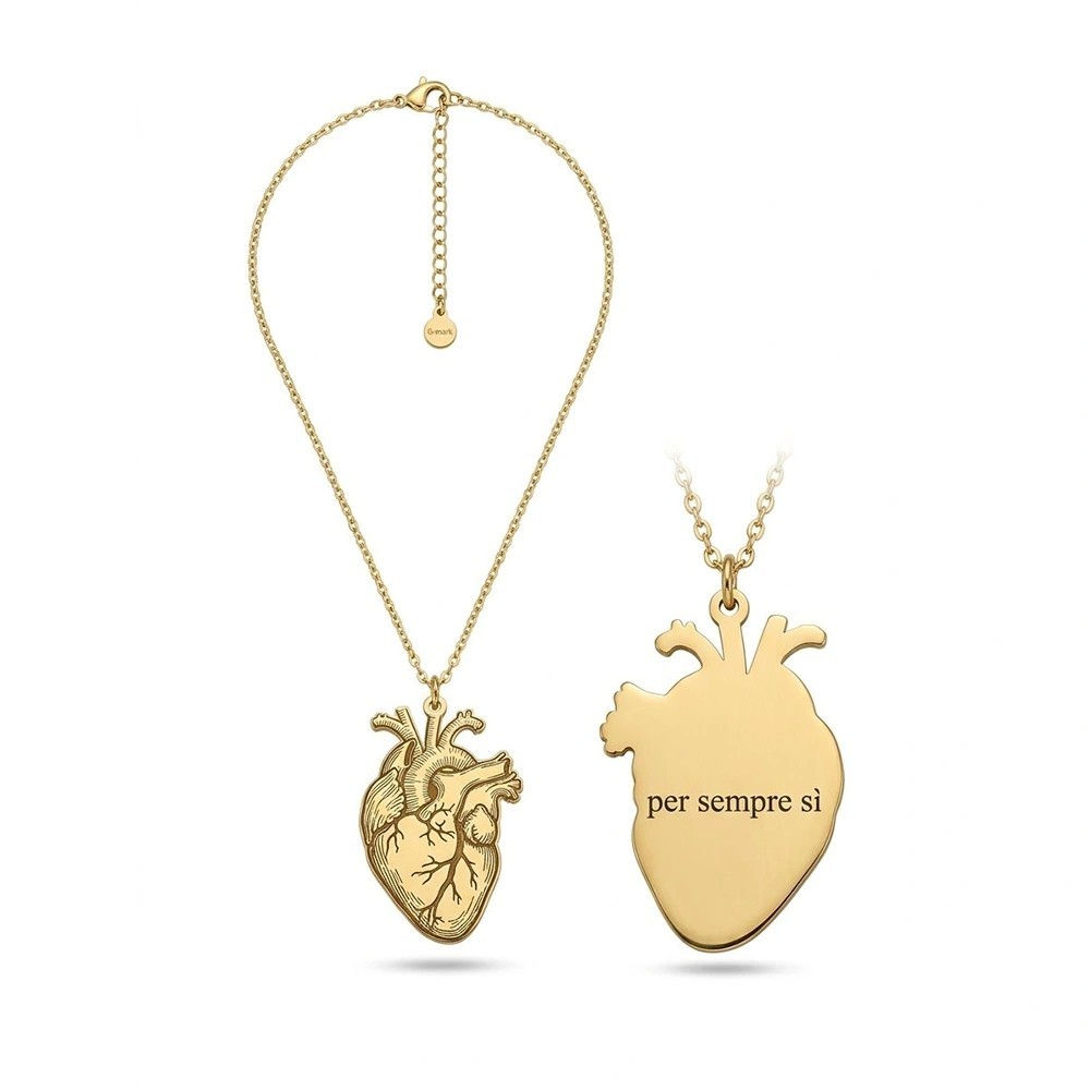 Collana cuore anatomico Per sempre sì in acciaio Argento/Oro