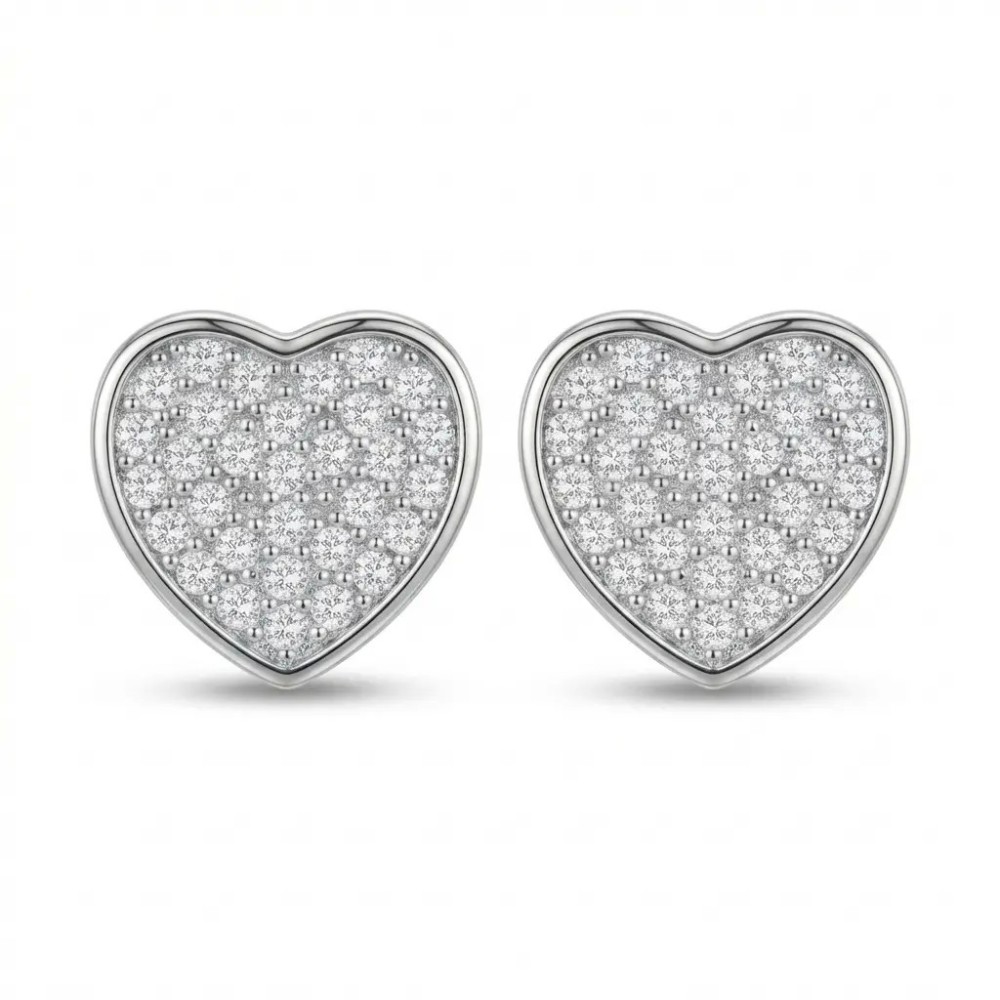 Orecchini Cuore Pavé in Acciaio e Bijoux