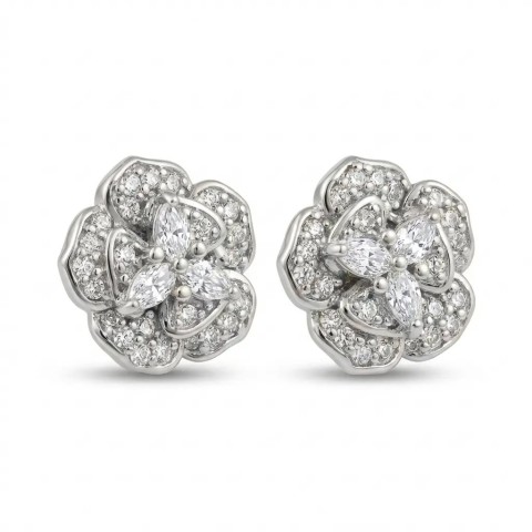 Orecchini Fiore Pavé in Acciaio e Bijoux