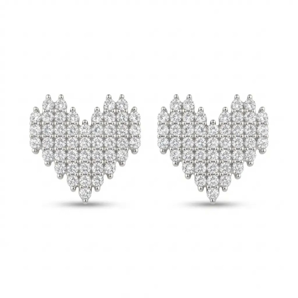 Orecchini Cuore Maxi Pavé in Acciaio e Bijoux