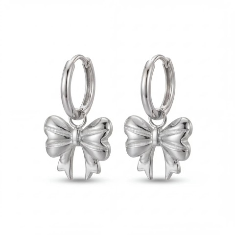 Orecchini Cerchio con Fiocco in Acciaio e Bijoux