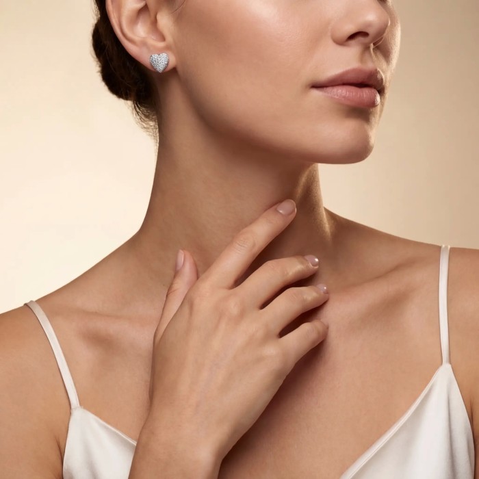 Orecchini Cuore Pavé Mini in Acciaio e Bijoux