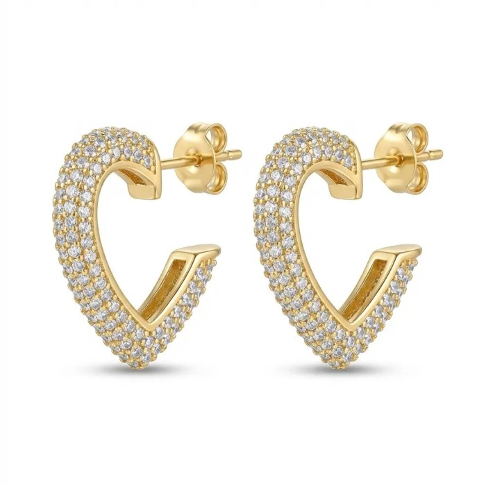 Orecchini Cuore Aperto Pavé Dorati in Acciaio e Bijoux