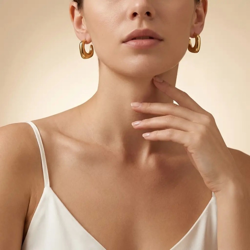 Orecchini Semicerchio Bombato Dorati in Acciaio e Bijoux