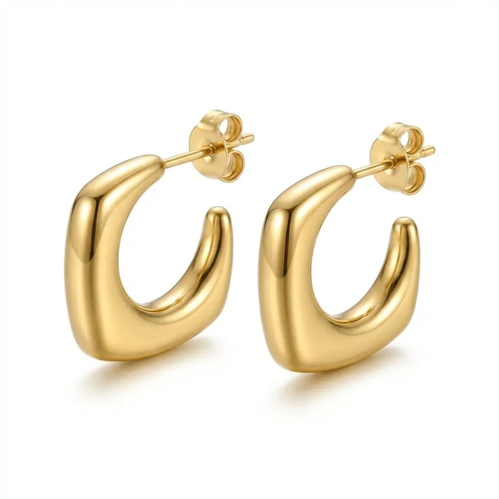 Orecchini Semicerchio Bombato Dorati in Acciaio e Bijoux