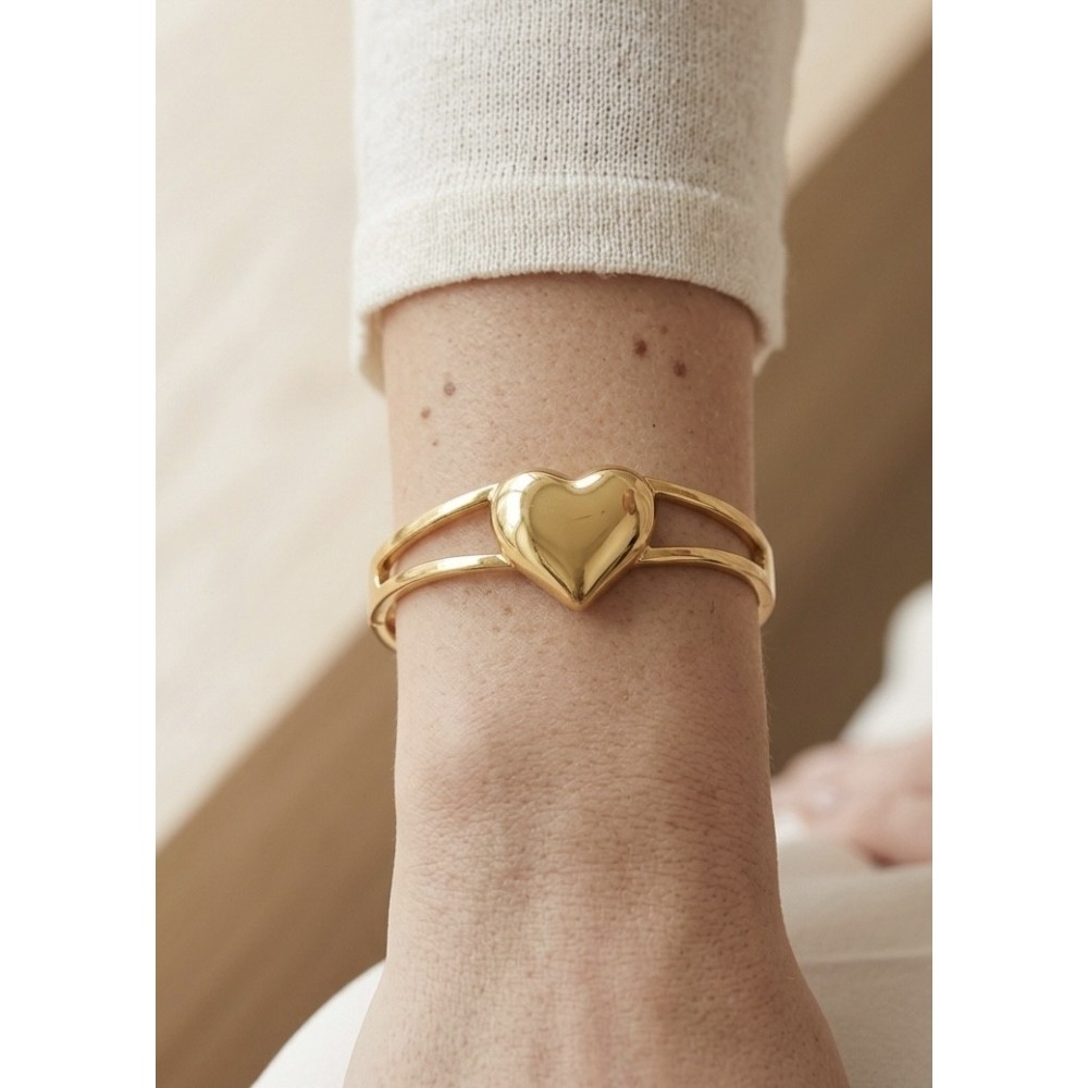 Bracciale Rigido a Doppio Filo con Cuore in Oro/ DoniPreziosi