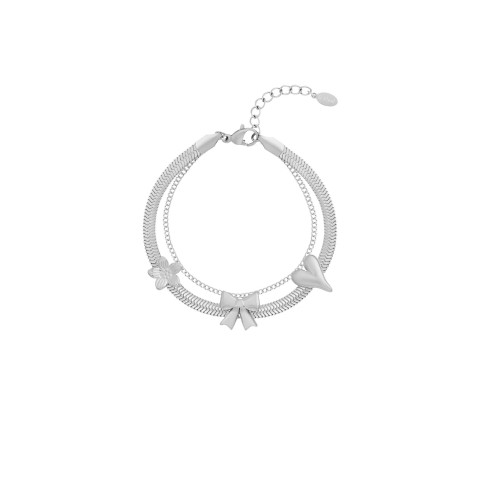 Bracciale Snake & Charms| Doppia Catena con Fiocco e Cuore