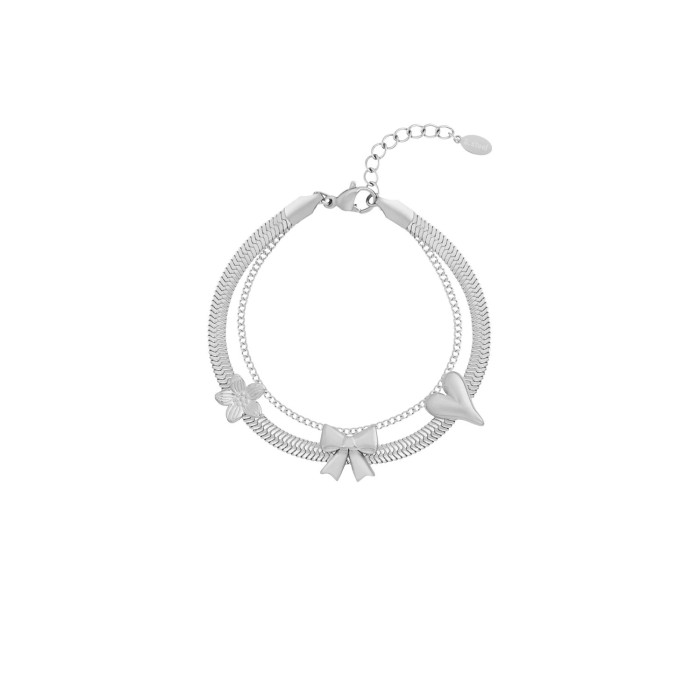 Bracciale Snake & Charms| Doppia Catena con Fiocco e Cuore