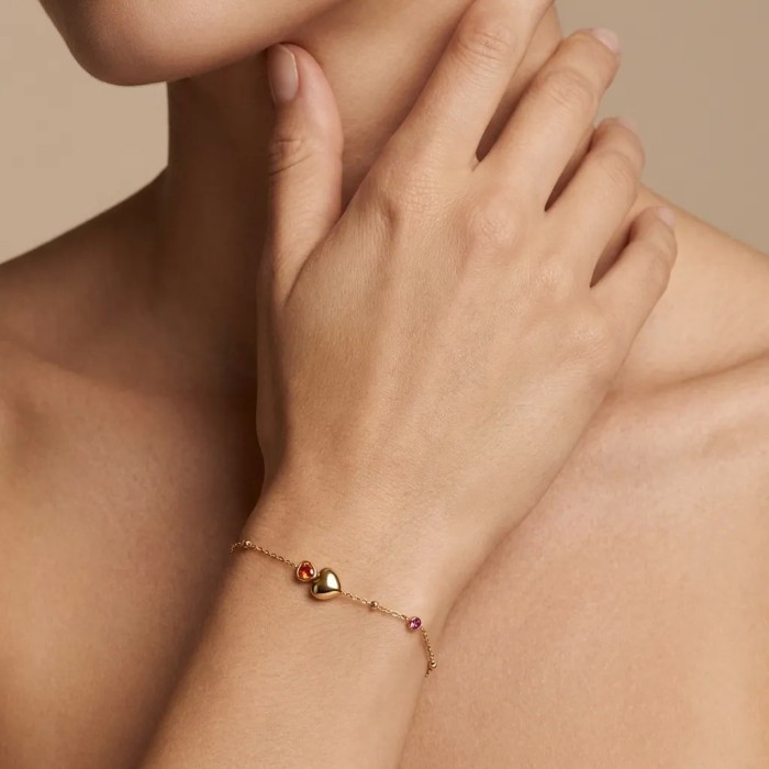 Bracciale Mini Cuore con Pietre Colorate | Elegante Colore Oro