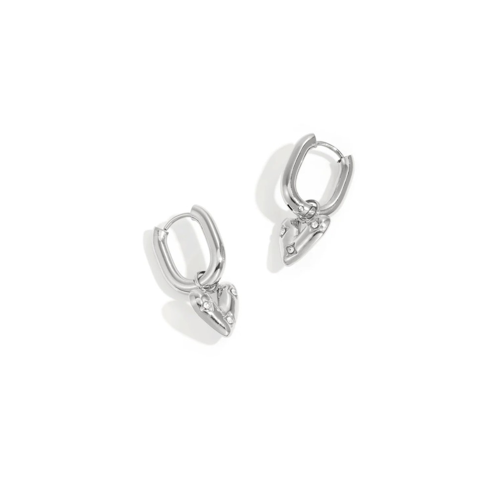 Orecchini Huggie con Cuore Bombato| Cerchi Rettangolari Huggie – [DoniPreziosi]