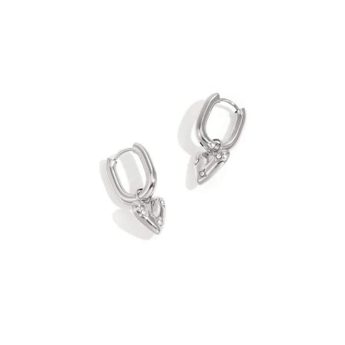 Orecchini Huggie con Cuore Bombato| Cerchi Rettangolari Huggie – [DoniPreziosi]