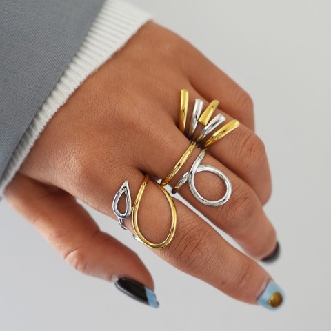 Anelli Scultorei Bicolore Oro e Argento | Set Layering Moderno