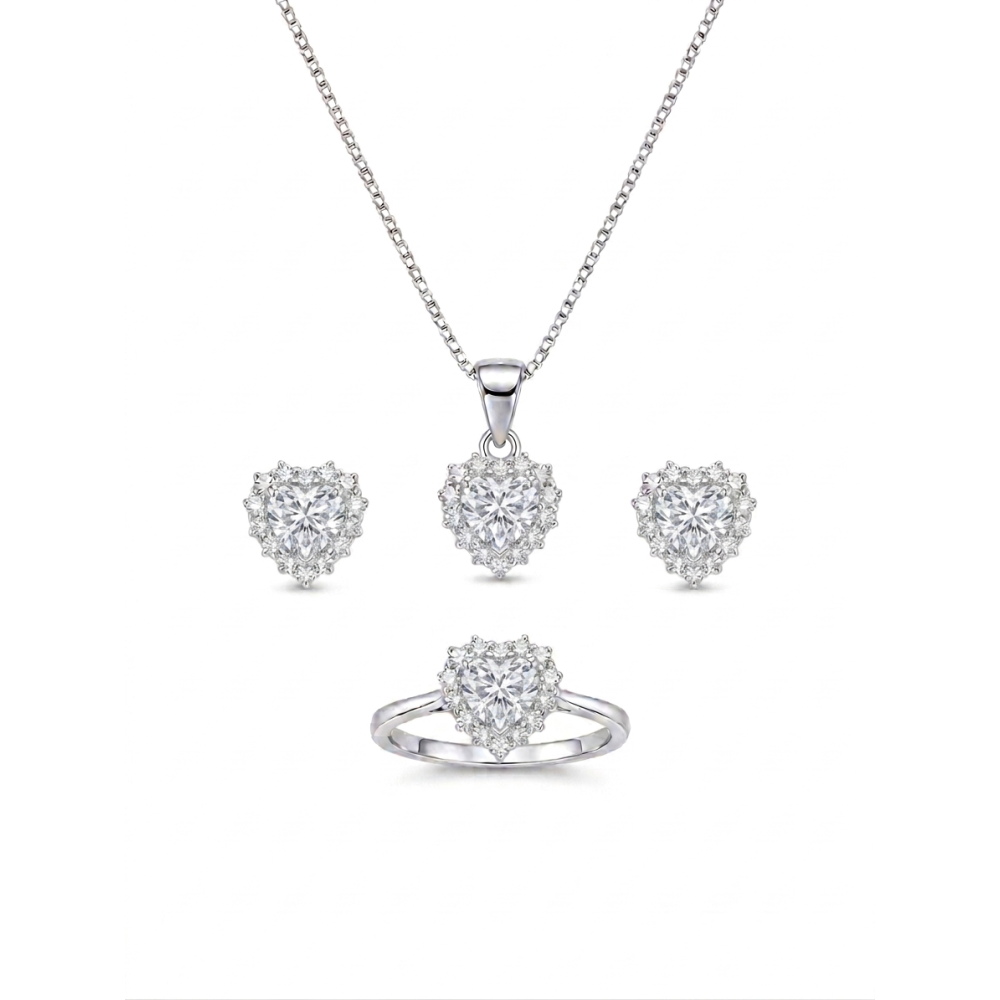 Parure Cuore "Luce d'Amore": Set Collana, Anello e Orecchini