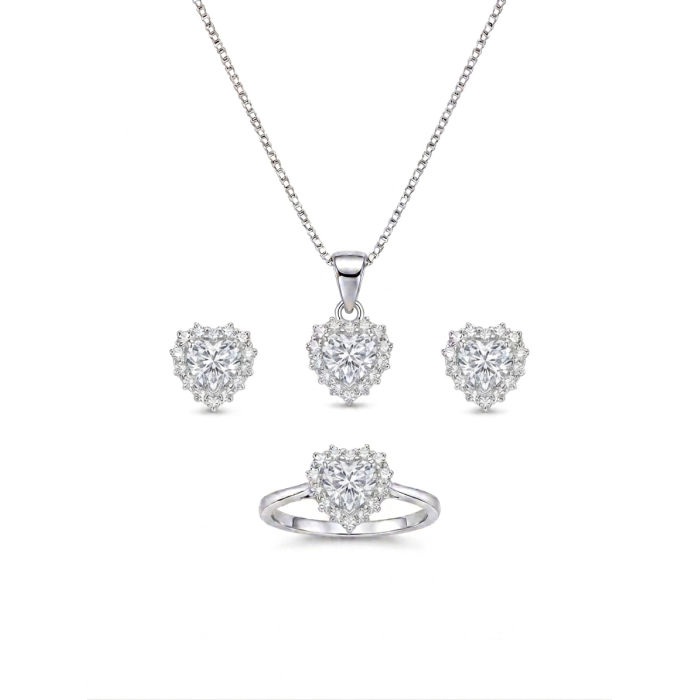 Parure Cuore "Luce d'Amore": Set Collana, Anello e Orecchini