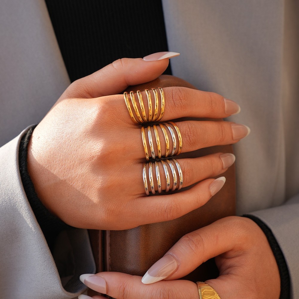 Anello Multi-Fascia Bicolore "Sinfonia" | Design Moderno Oro e Argento