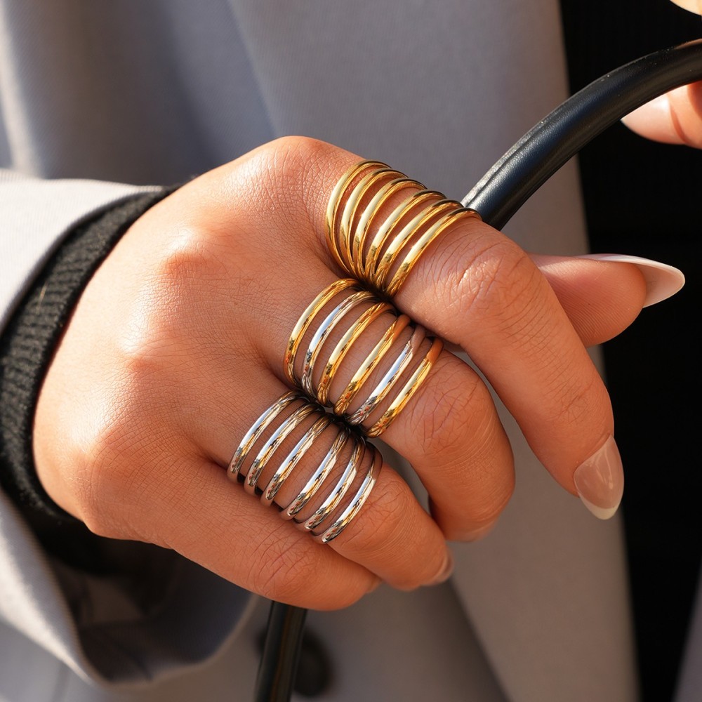 Anello Multi-Fascia Bicolore "Sinfonia" | Design Moderno Oro e Argento