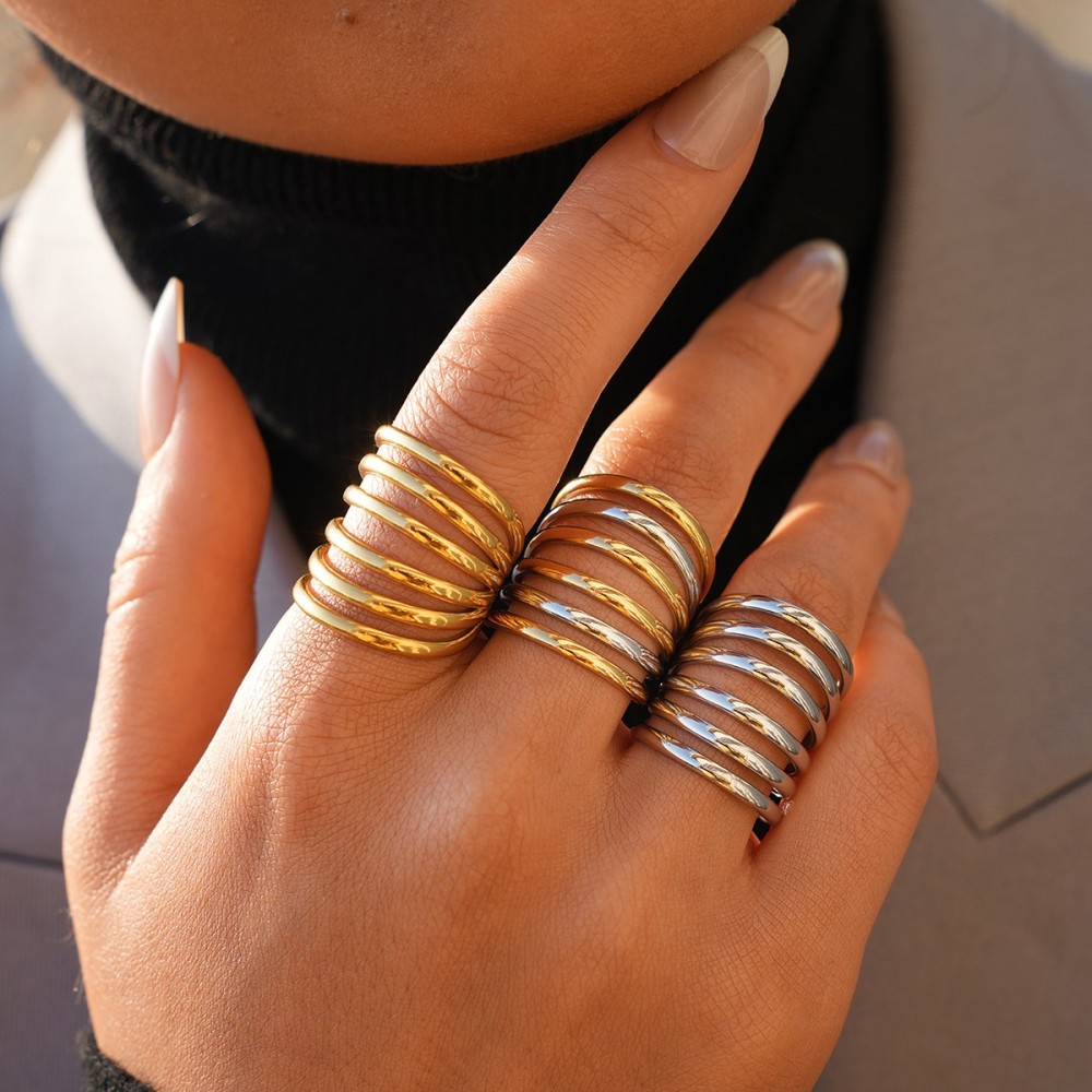 Anello Multi-Fascia Bicolore "Sinfonia" | Design Moderno Oro e Argento