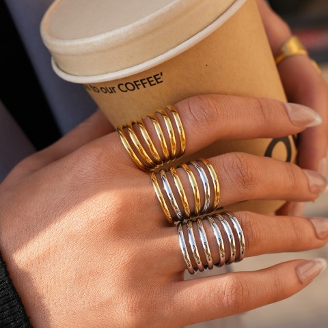 Anello Multi-Fascia Bicolore "Sinfonia" | Design Moderno Oro e Argento