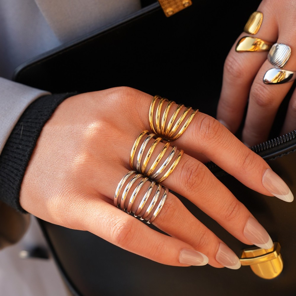 Anello Multi-Fascia Bicolore "Sinfonia" | Design Moderno Oro e Argento