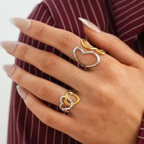 Set Anelli Cuore Bicolore Oro e Argento | Collezione Sinfonia di Cuori