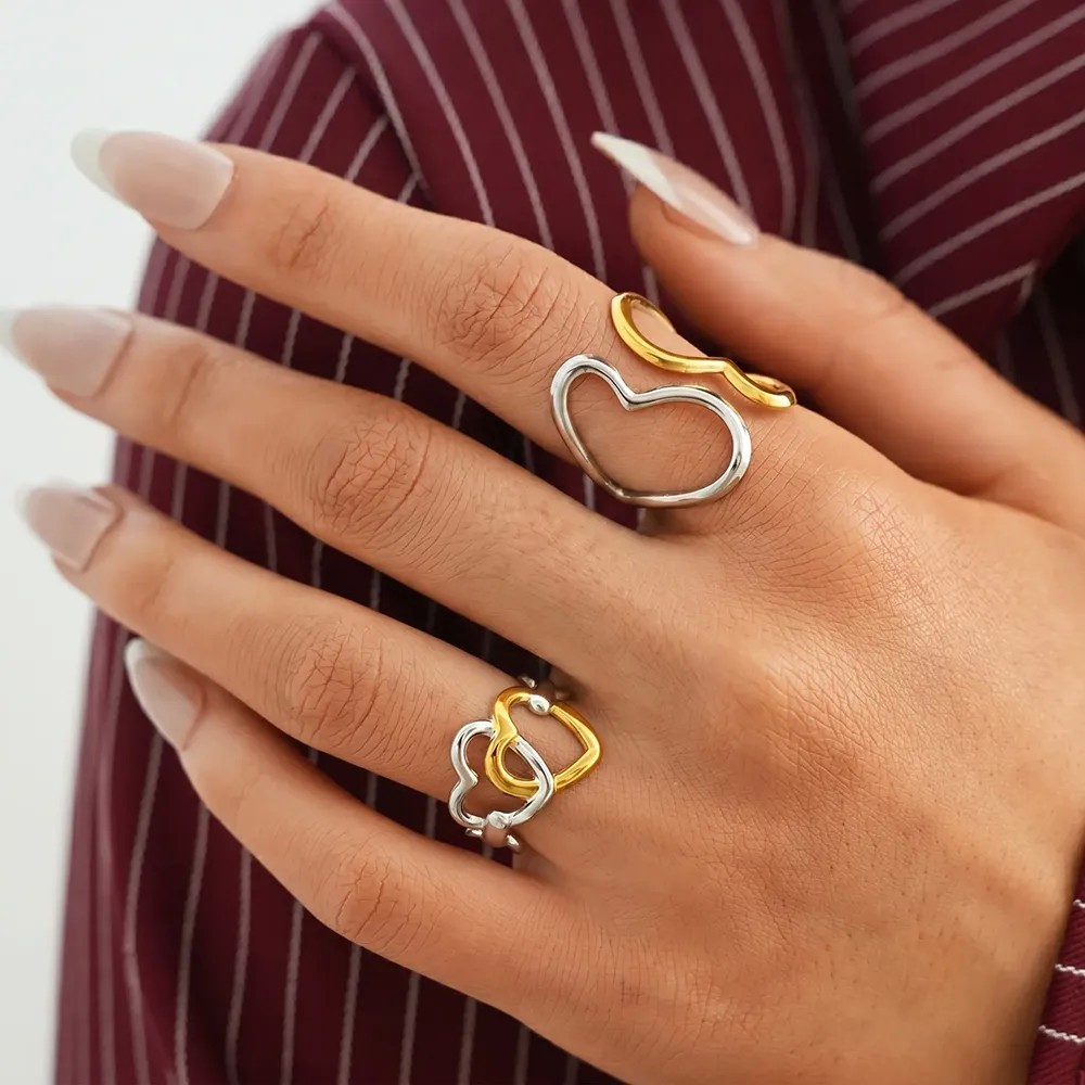 Set Anelli Cuore Bicolore Oro e Argento | Collezione Sinfonia di Cuori