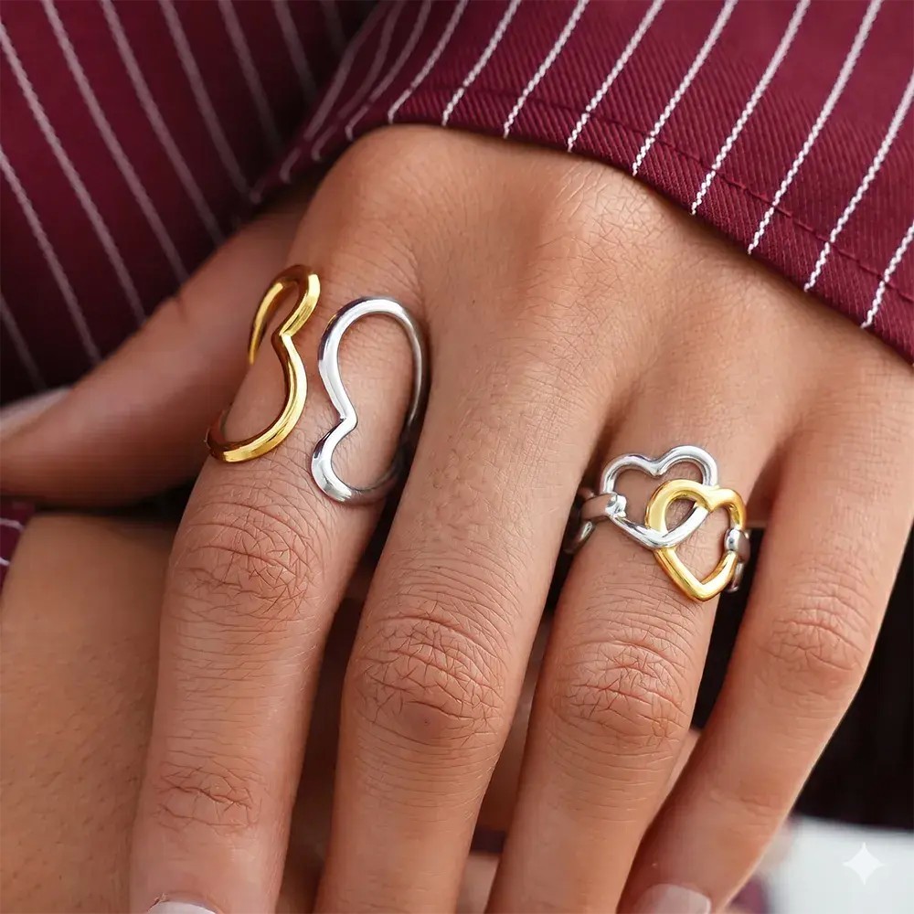 Set Anelli Cuore Bicolore Oro e Argento | Collezione Sinfonia di Cuori