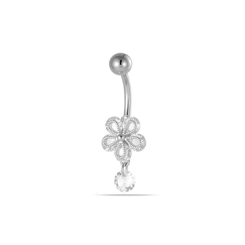 Piercing Ombelico Fiore Argento e Zircone Pendente | DoniPreziosi