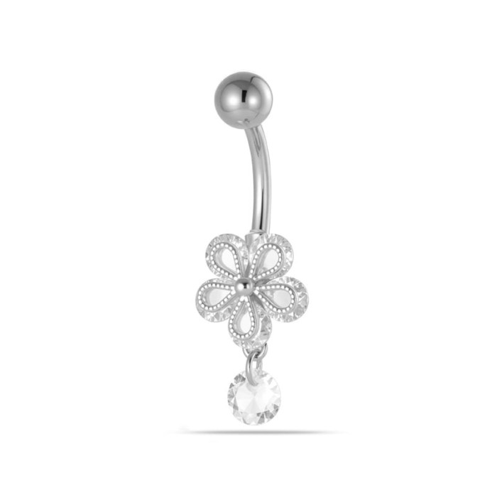 Piercing Ombelico Fiore Argento e Zircone Pendente | DoniPreziosi