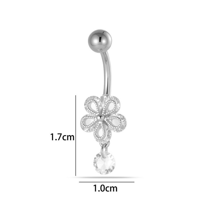 Piercing Ombelico Fiore Argento e Zircone Pendente | DoniPreziosi
