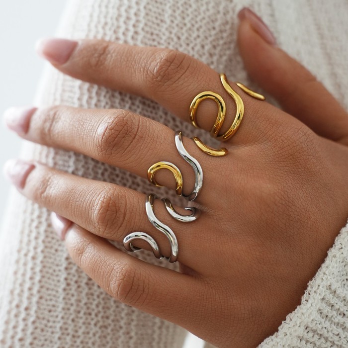 Set Anelli Duo Wave Gold & Silver - Tris Regolabile