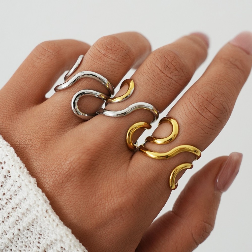 Set Anelli Duo Wave Gold & Silver - Tris Regolabile