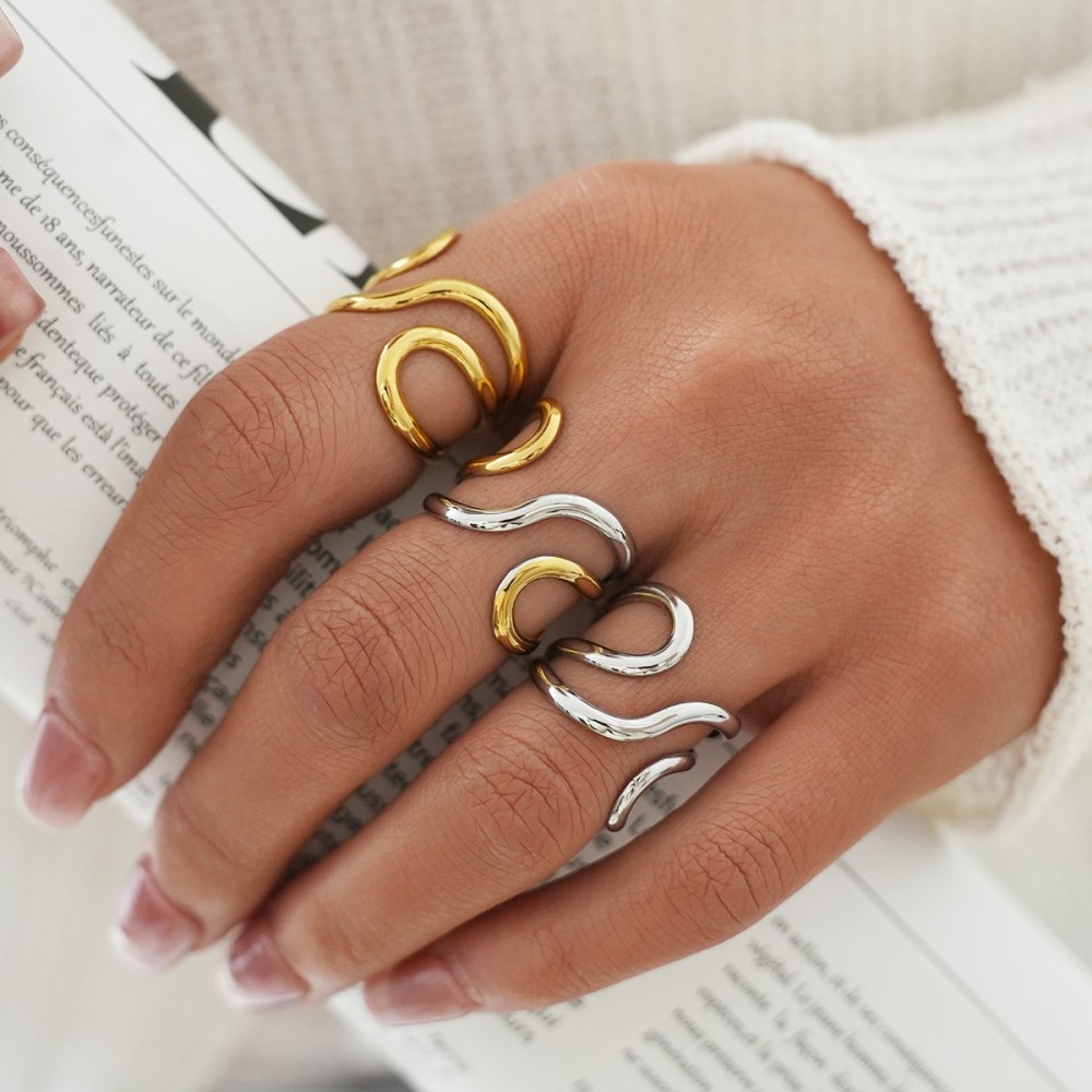 Set Anelli Duo Wave Gold & Silver - Tris Regolabile