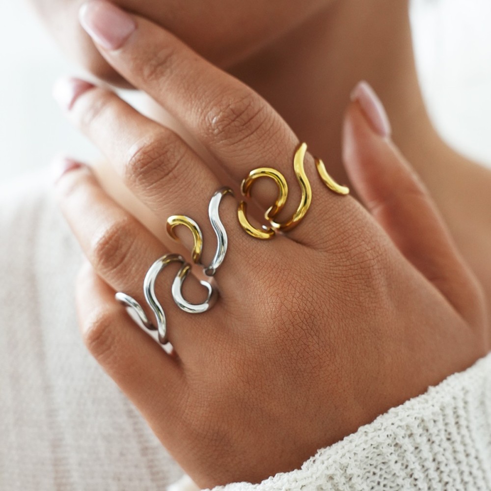 Set Anelli Duo Wave Gold & Silver - Tris Regolabile