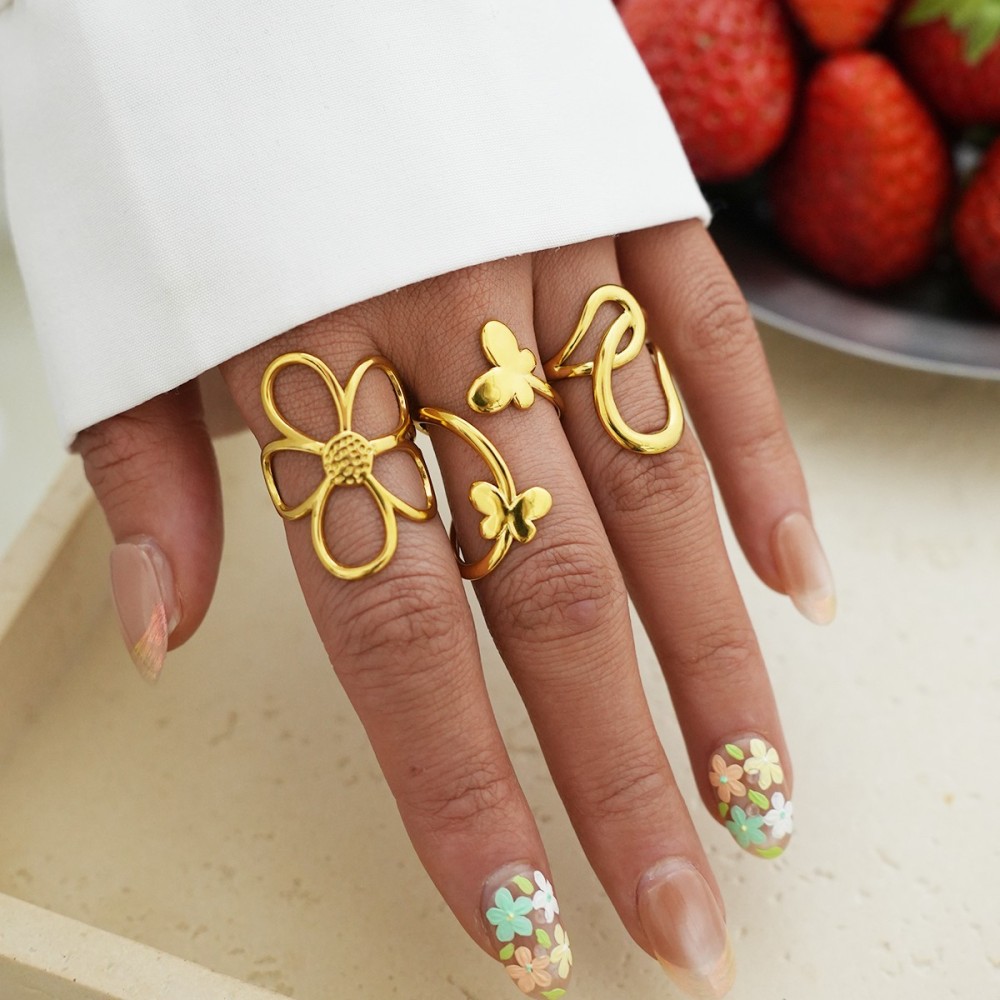 Set Anelli Gold Bloom & Butterfly