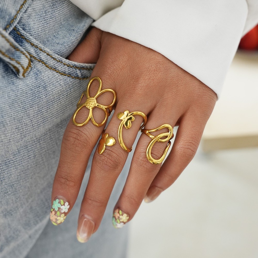 Set Anelli Gold Bloom & Butterfly