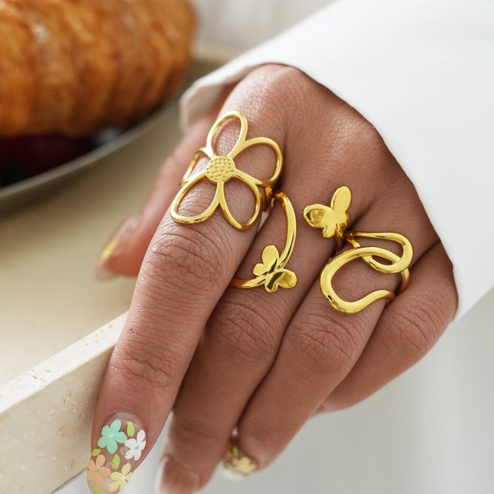 Set Anelli Gold Bloom & Butterfly